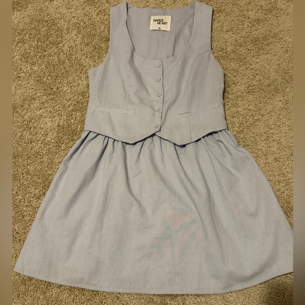 Paper Heart Linen Button Front Sleeveless Vest Dress XS